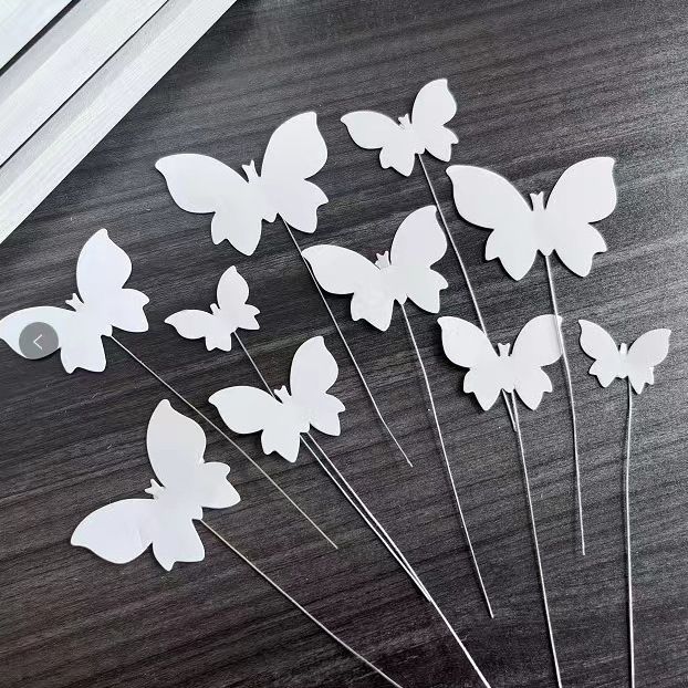 10pcs set Creative Pink Butterfly Cake Topper for Valentine's Day Wedding Birthday Party Cake Decoation Supplies