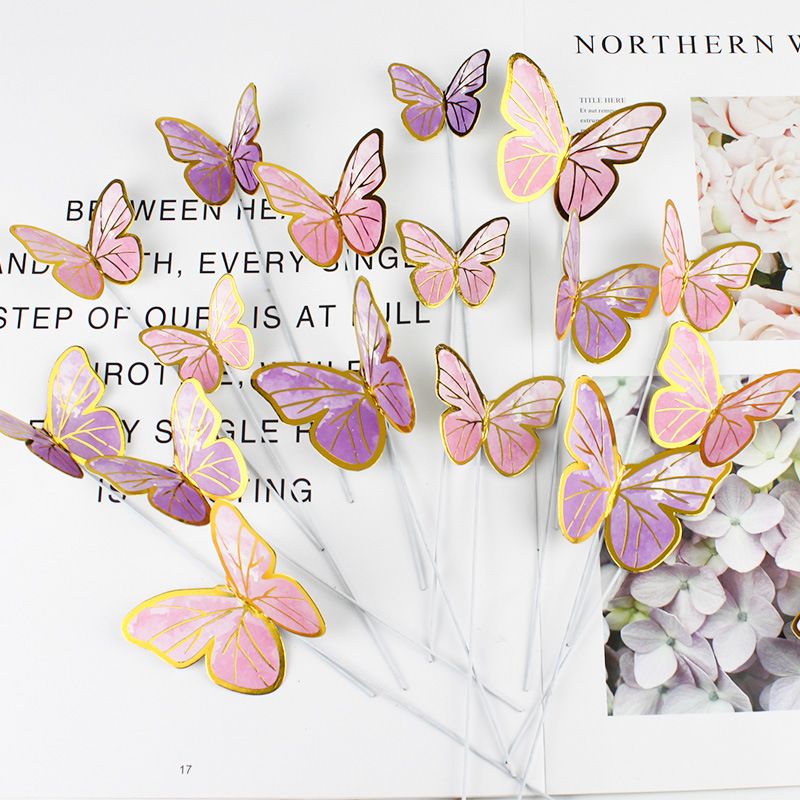 10pcs set Creative Pink Butterfly Cake Topper for Valentine's Day Wedding Birthday Party Cake Decoation Supplies