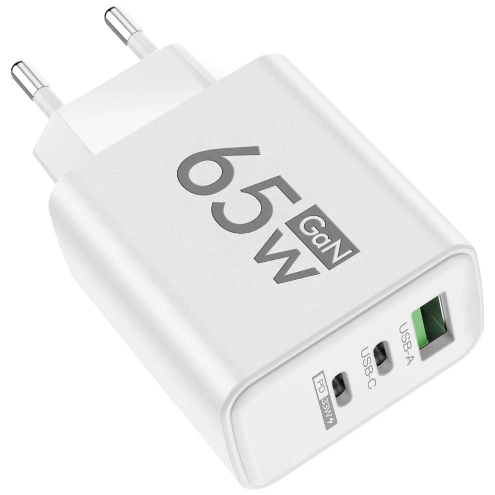 65W GaN USB PD Charger 3 Ports Type C Fast Charging Mobile Phone Adapter For iPhone 15 Samsung Xiaomi Quick Charge Wall Charger
