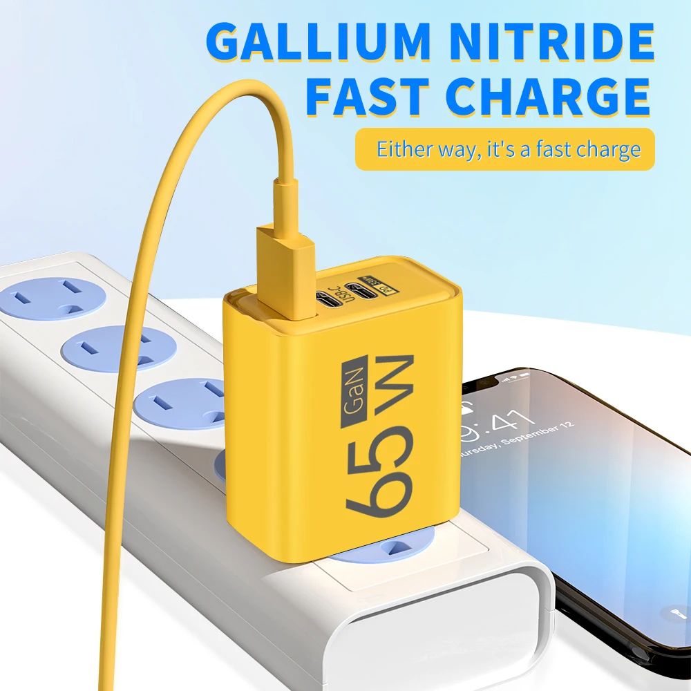 65W GaN USB PD Charger 3 Ports Type C Fast Charging Mobile Phone Adapter For iPhone 15 Samsung Xiaomi Quick Charge Wall Charger