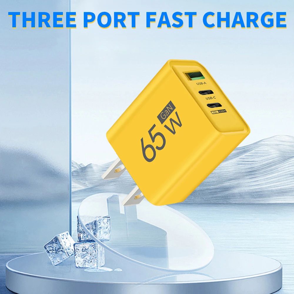 65W GaN USB PD Charger 3 Ports Type C Fast Charging Mobile Phone Adapter For iPhone 15 Samsung Xiaomi Quick Charge Wall Charger
