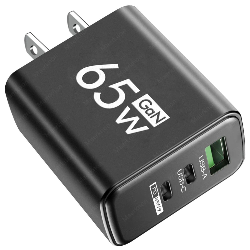 65W GaN USB PD Charger 3 Ports Type C Fast Charging Mobile Phone Adapter For iPhone 15 Samsung Xiaomi Quick Charge Wall Charger