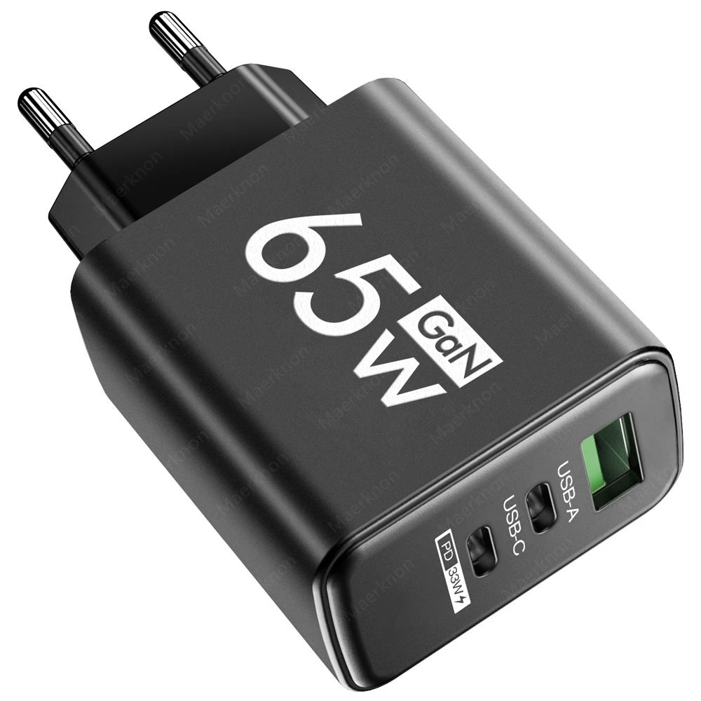 65W GaN USB PD Charger 3 Ports Type C Fast Charging Mobile Phone Adapter For iPhone 15 Samsung Xiaomi Quick Charge Wall Charger