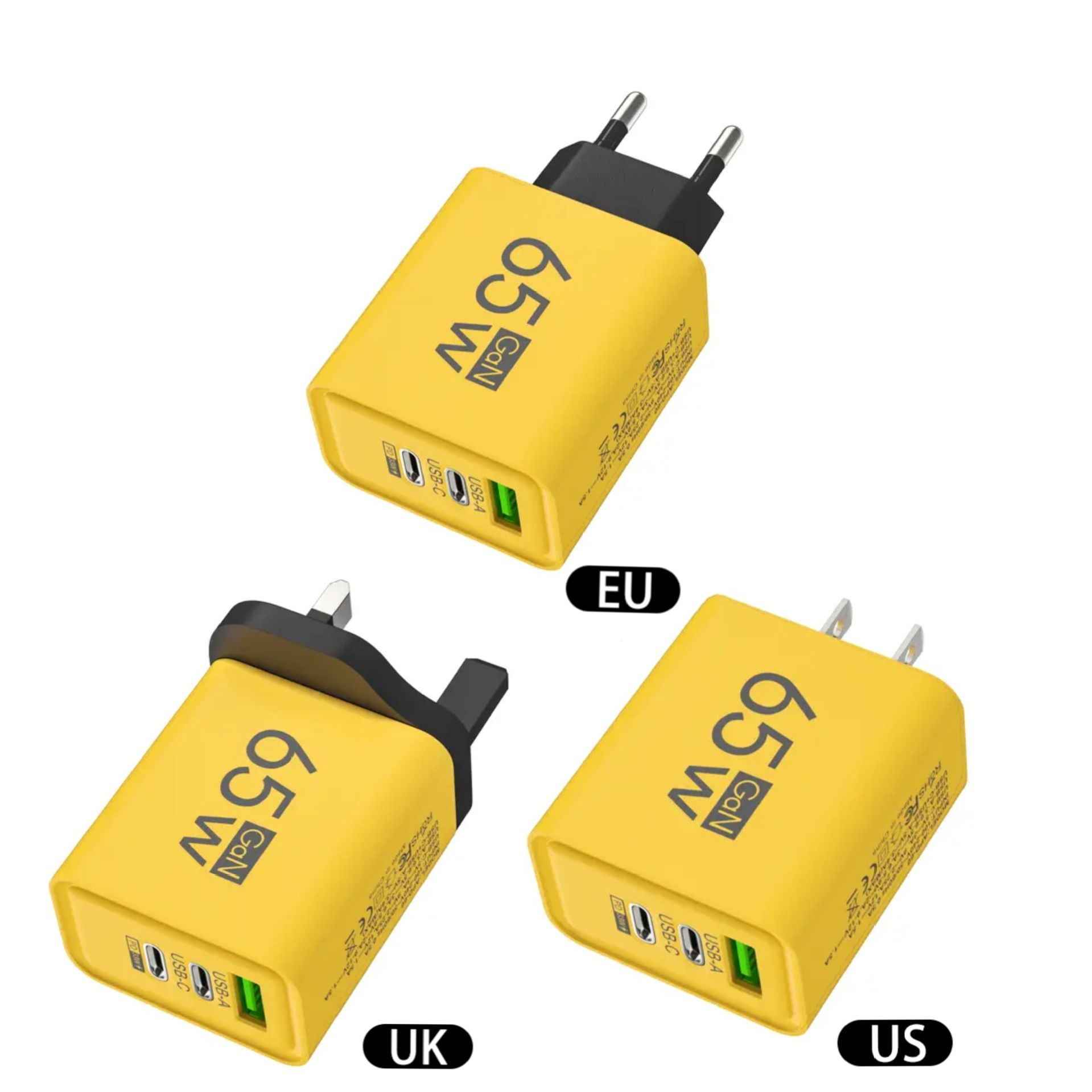 65W GaN USB PD Charger 3 Ports Type C Fast Charging Mobile Phone Adapter For iPhone 15 Samsung Xiaomi Quick Charge Wall Charger