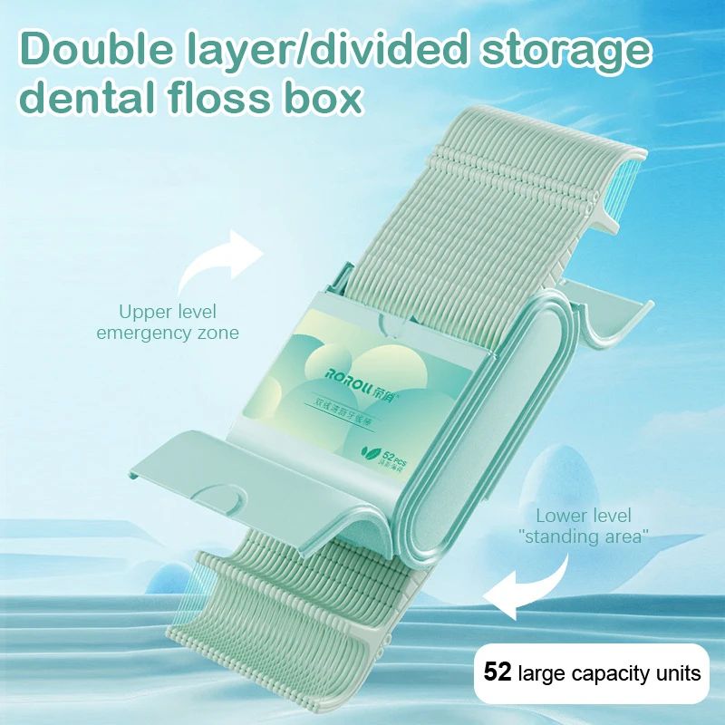 52pcs Twin-Line Dental Floss Picks With Tail Toothpick Cleaning Teeth Dual-Line Flossers Sticks Double Floss Stick Toothpick