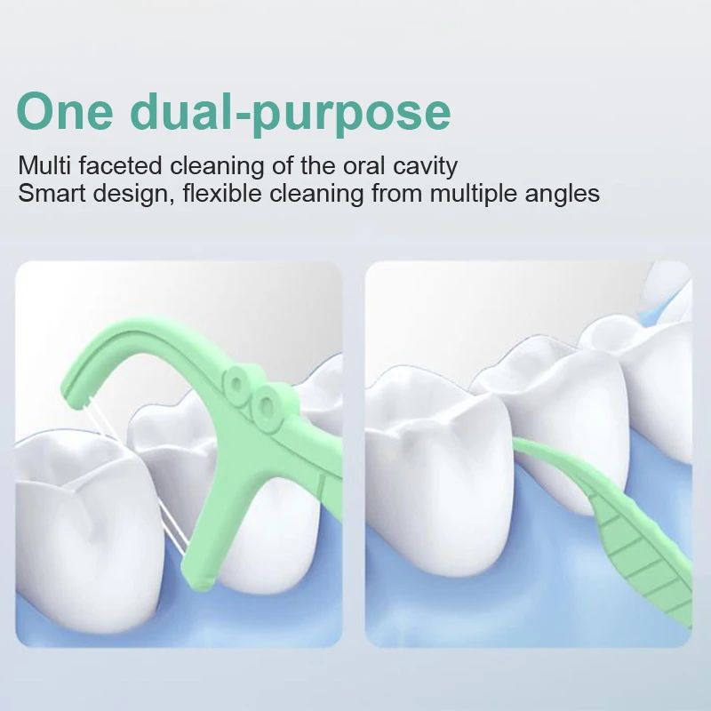 52pcs Twin-Line Dental Floss Picks With Tail Toothpick Cleaning Teeth Dual-Line Flossers Sticks Double Floss Stick Toothpick