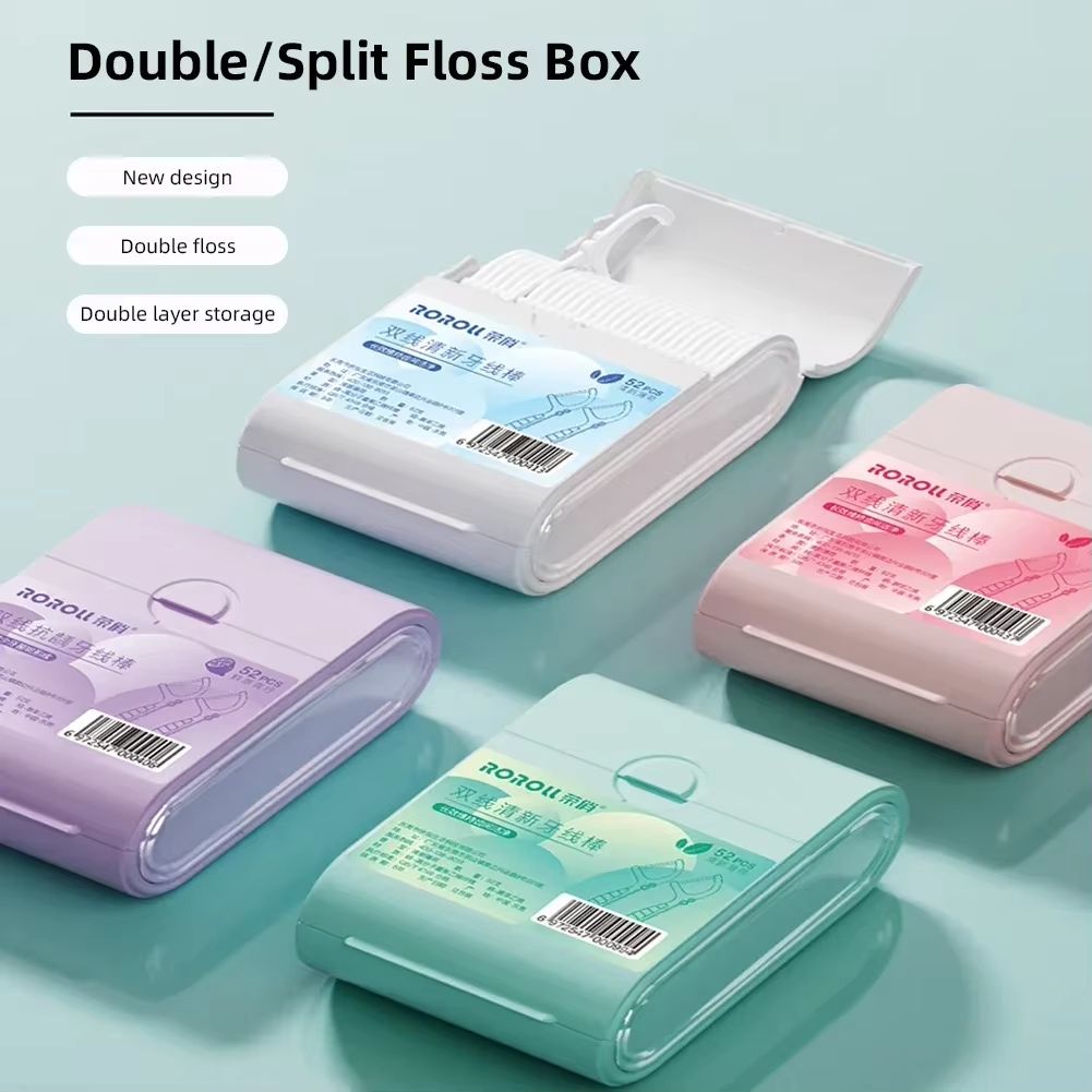 52pcs Twin-Line Dental Floss Picks With Tail Toothpick Cleaning Teeth Dual-Line Flossers Sticks Double Floss Stick Toothpick