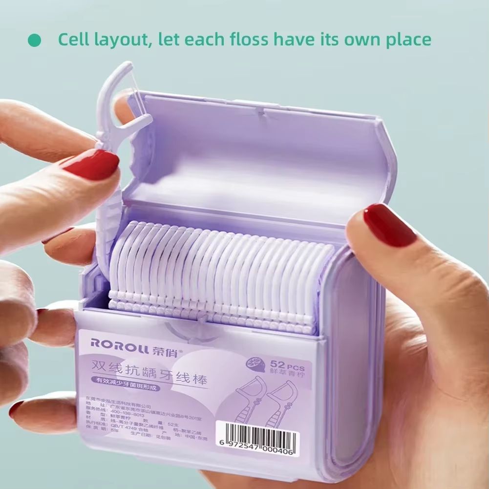 52pcs Twin-Line Dental Floss Picks With Tail Toothpick Cleaning Teeth Dual-Line Flossers Sticks Double Floss Stick Toothpick