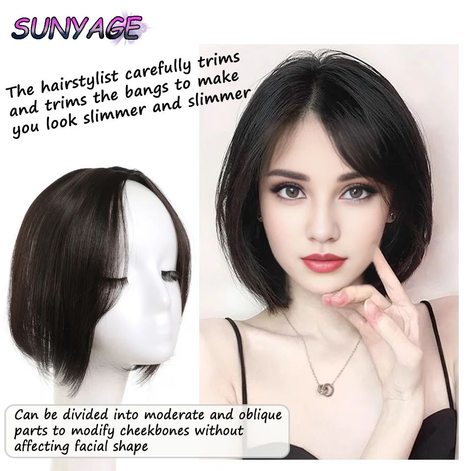 Wig Bangs Clip In Natural Synthetic Hair Bangs Fringe Hair Pieces Middle Part Hair Extension Topper For Women Hair Loss
