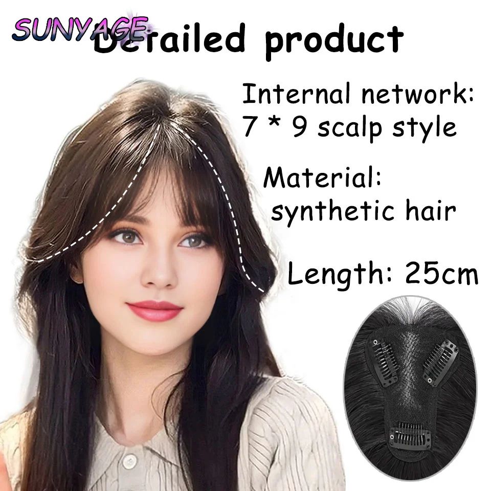 Wig Bangs Clip In Natural Synthetic Hair Bangs Fringe Hair Pieces Middle Part Hair Extension Topper For Women Hair Loss