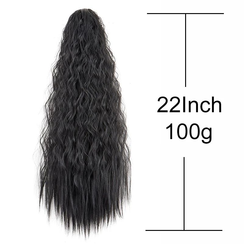 22Inch Synthetic Long Kinky Curly Ponytail Hair Extension Drawstring Wrapped Clip in Hair Black Hairpiecefor Women