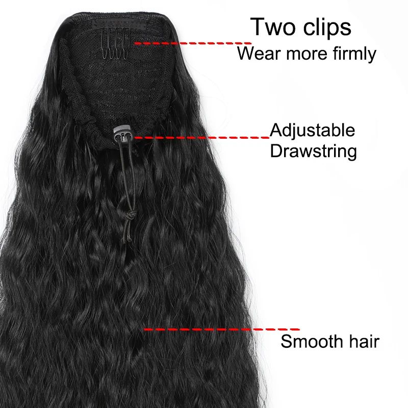 22Inch Synthetic Long Kinky Curly Ponytail Hair Extension Drawstring Wrapped Clip in Hair Black Hairpiecefor Women