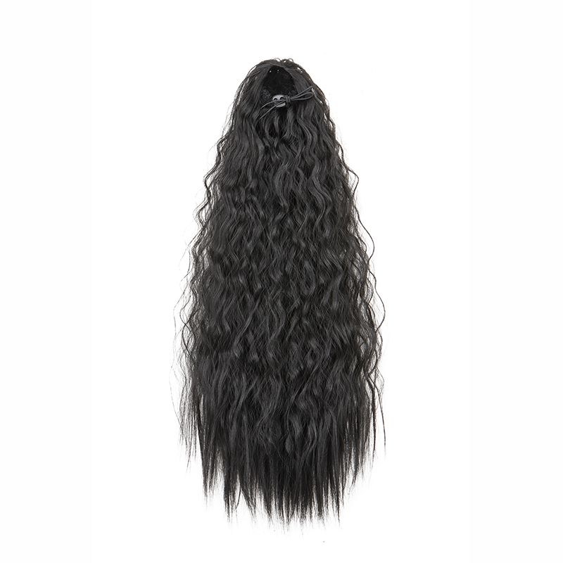 22Inch Synthetic Long Kinky Curly Ponytail Hair Extension Drawstring Wrapped Clip in Hair Black Hairpiecefor Women