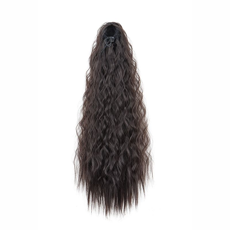 22Inch Synthetic Long Kinky Curly Ponytail Hair Extension Drawstring Wrapped Clip in Hair Black Hairpiecefor Women