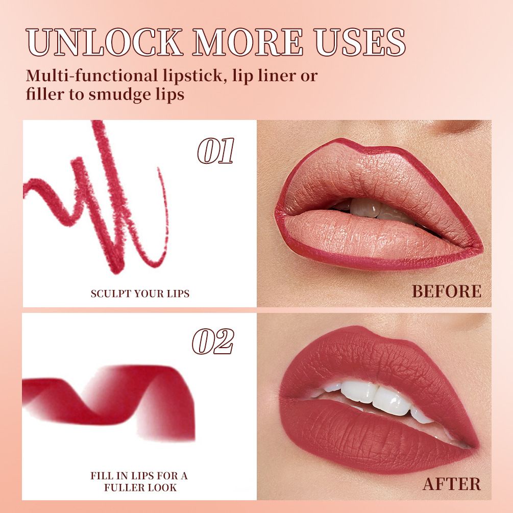 Matte rotating lipstick pen, natural waterproof lipstick and lipliner makeup pen