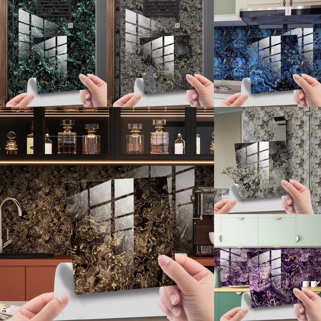 10pcs/set PVC imitation marble pattern crystal film tile sticker for home decoration, DIY self-adhesive floor and wall sticker