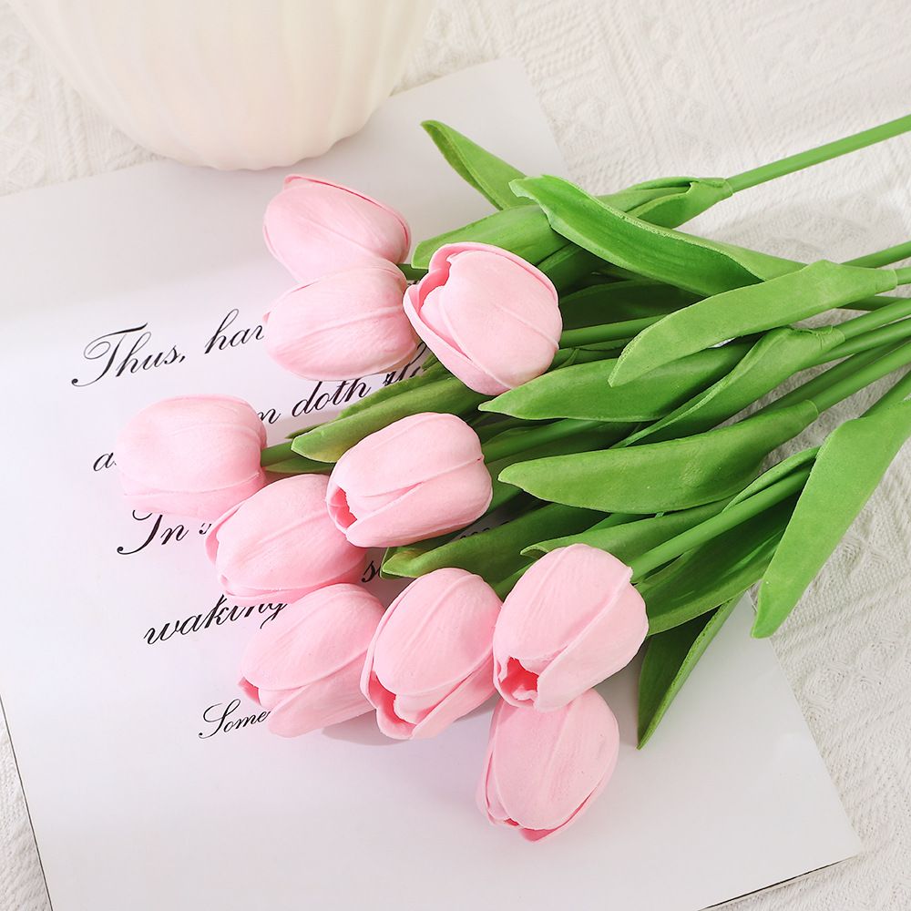 10Pcs Artificial Flower Realistic Touch Tulip Scrapbooking Vase Home Decor Wedding Garden Arch Garland Mother's Day Bouquet diy