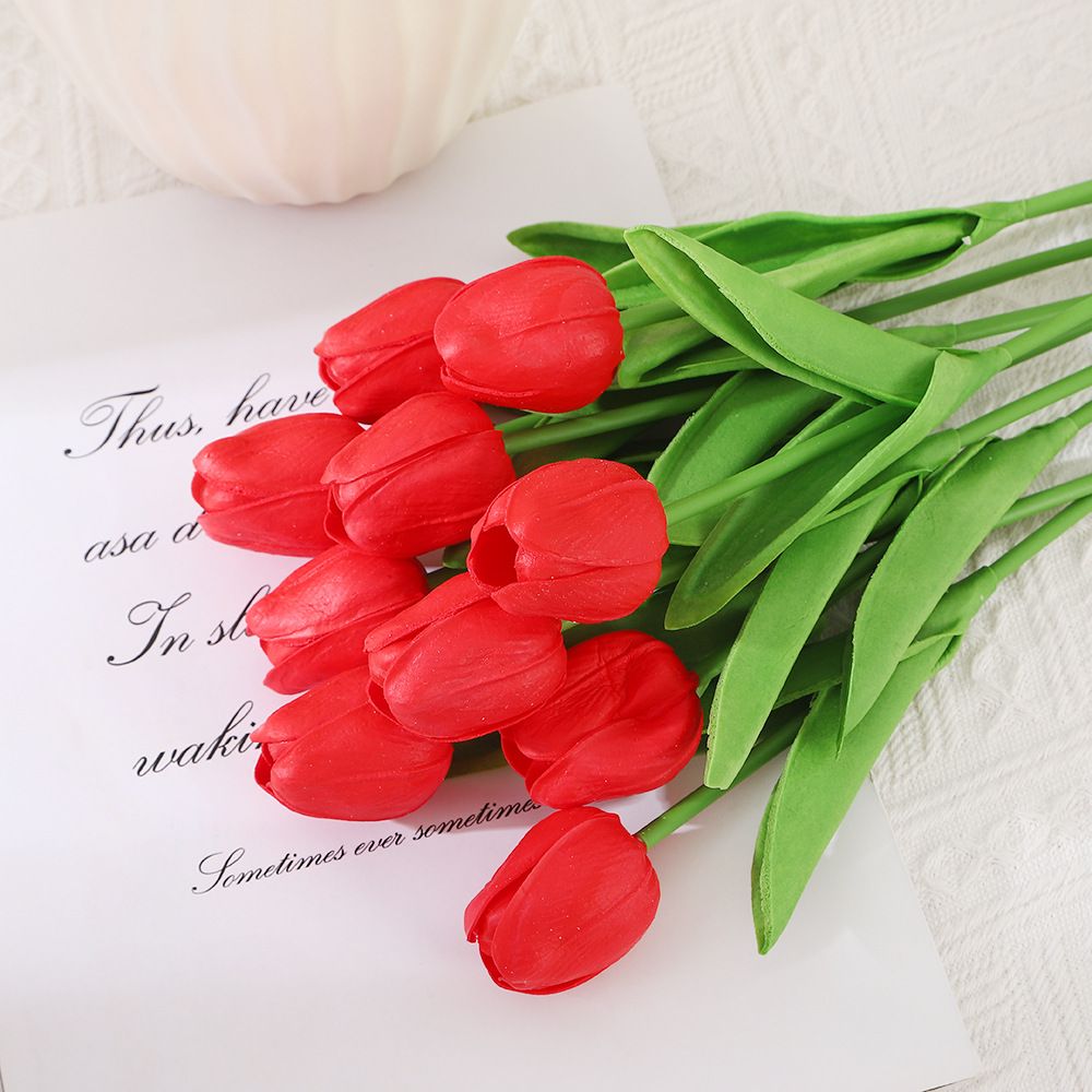 10Pcs Artificial Flower Realistic Touch Tulip Scrapbooking Vase Home Decor Wedding Garden Arch Garland Mother's Day Bouquet diy