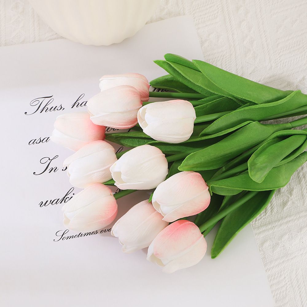 10Pcs Artificial Flower Realistic Touch Tulip Scrapbooking Vase Home Decor Wedding Garden Arch Garland Mother's Day Bouquet diy