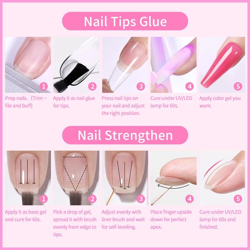 BORN PRETTY 6 IN 1 Nail Glue Gel 15ML for Acrylic Nails Soak off Base Gel Top Coat UV Extension Nail Gel False Nail Tips Gel