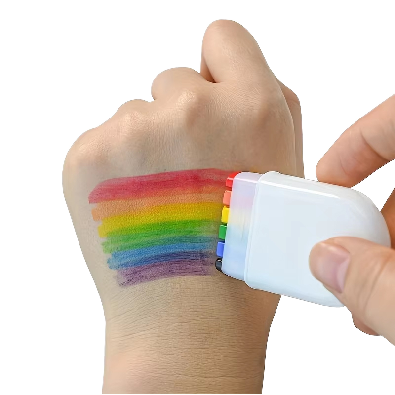 6-Color Rainbow Crayon Face Painter, Halloween Rainbow Strip Face Graffiti Crayon, World Cup Fan Face Painter, Easy-to-Apply Body Paint Sticker