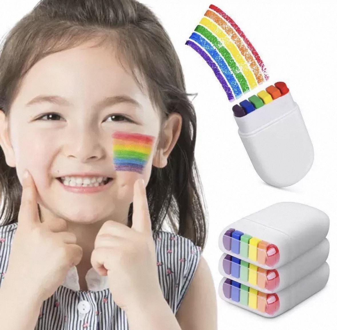 6-Color Rainbow Crayon Face Painter, Halloween Rainbow Strip Face Graffiti Crayon, World Cup Fan Face Painter, Easy-to-Apply Body Paint Sticker