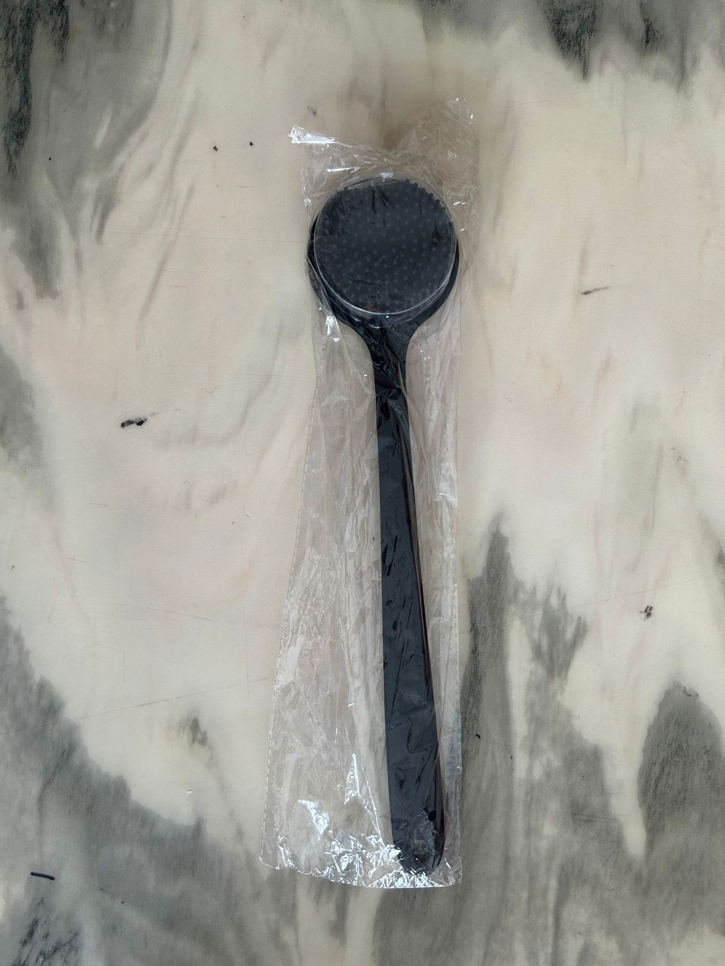 Silicone bath brush with long handle, double-sided and extended design, suitable for showering, scrubbing, massaging and back rubbing.