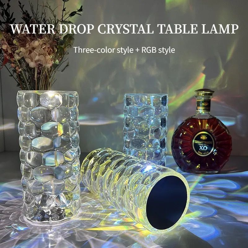 USB rechargeable water drop shape crystal table lamp bedroom dining table touch acrylic warm romantic atmosphere night light