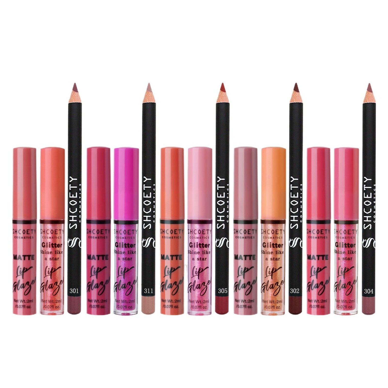 3pcs  lipstick set - metallic shimmer lip gloss, matte satin lip makeup, waterproof lip liner pen view 2