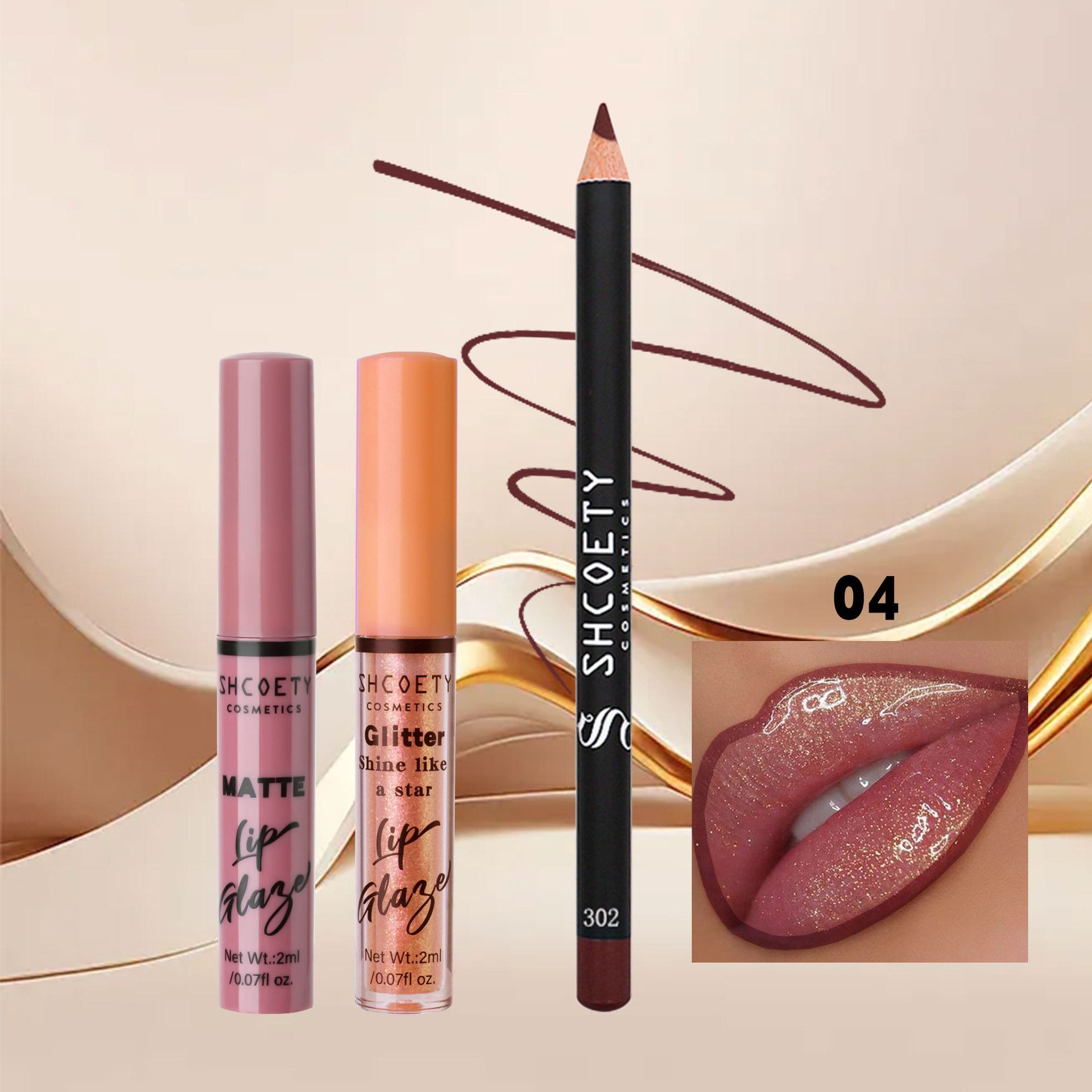 3pcs  lipstick set - metallic shimmer lip gloss, matte satin lip makeup, waterproof lip liner pen view 6