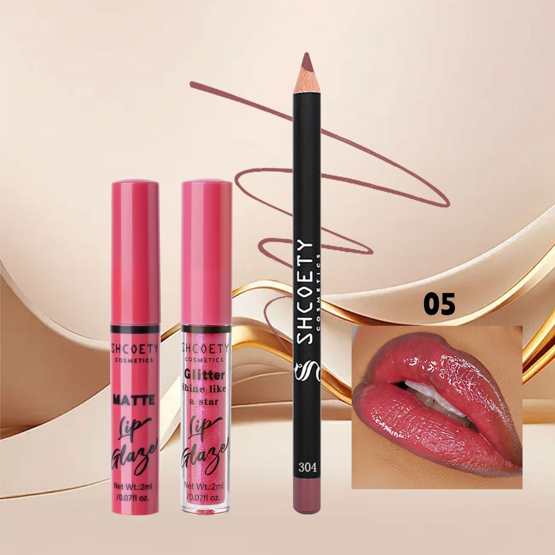 3pcs  lipstick set - metallic shimmer lip gloss, matte satin lip makeup, waterproof lip liner pen view 7