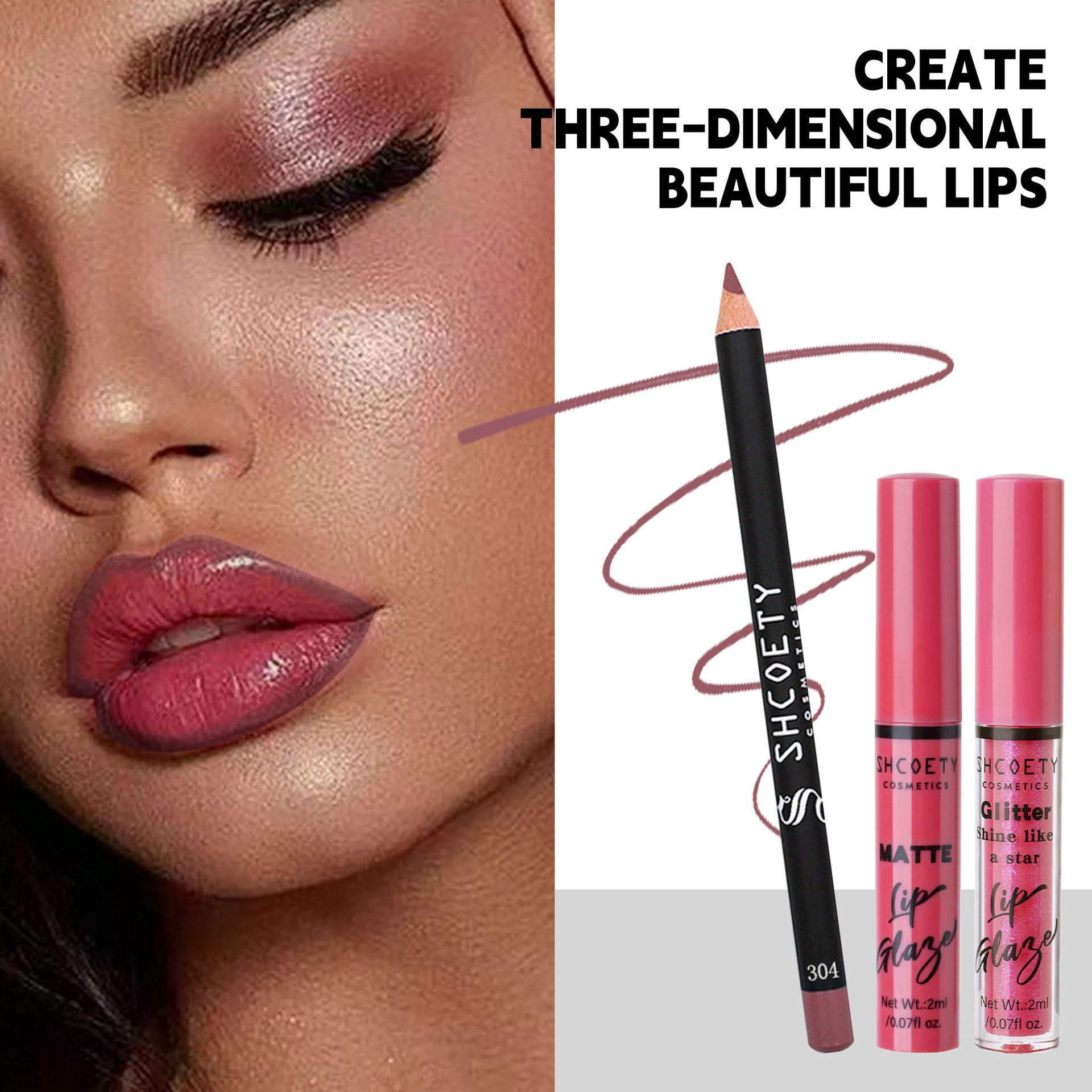 3pcs  lipstick set - metallic shimmer lip gloss, matte satin lip makeup, waterproof lip liner pen