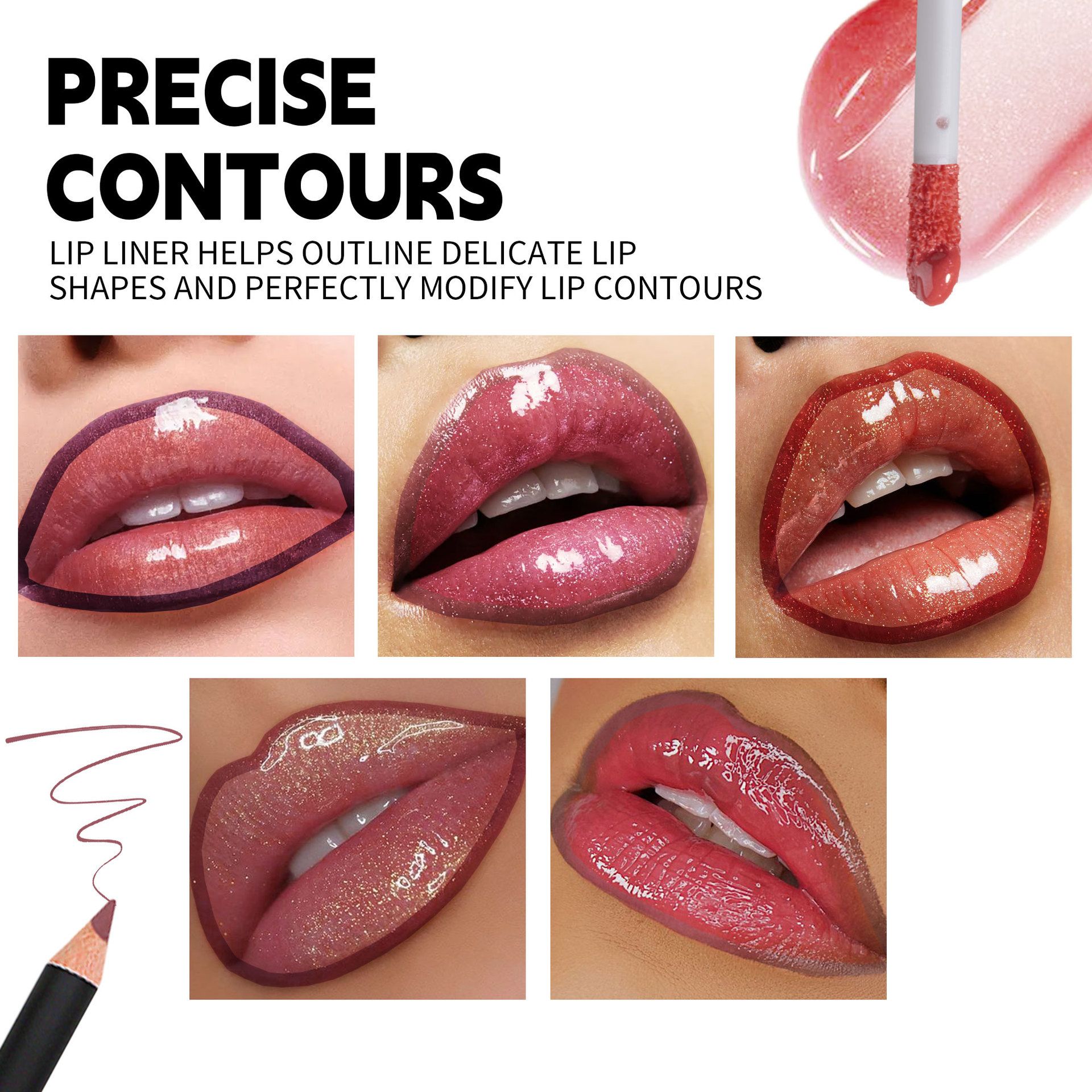 3pcs  lipstick set - metallic shimmer lip gloss, matte satin lip makeup, waterproof lip liner pen view 9