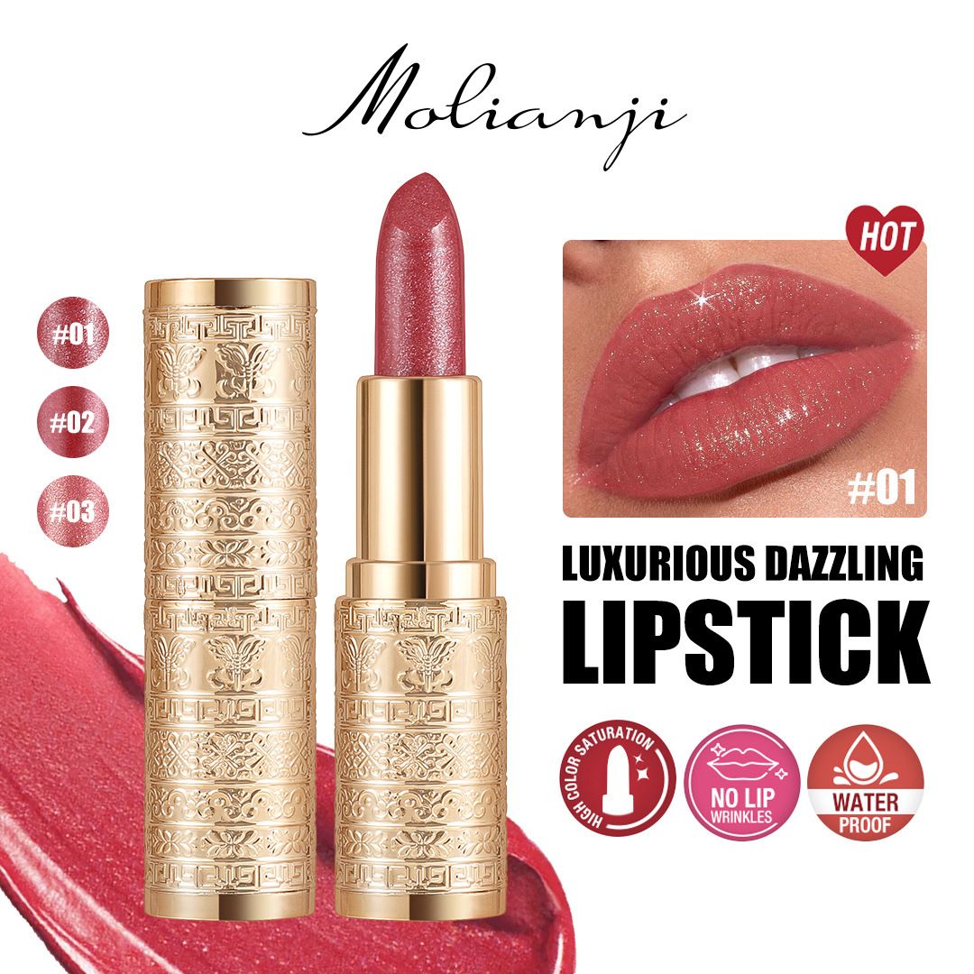 Metallic shimmering color lipstick - non-drying lipstick - water-resistant and moisturizing lip balm lipstick view 2