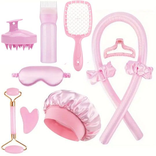 Sponge Curly Hair Stylers - Home Use Synthetic Silk Curling Tools - Sleeping Hat, Eyeshade Set for girl