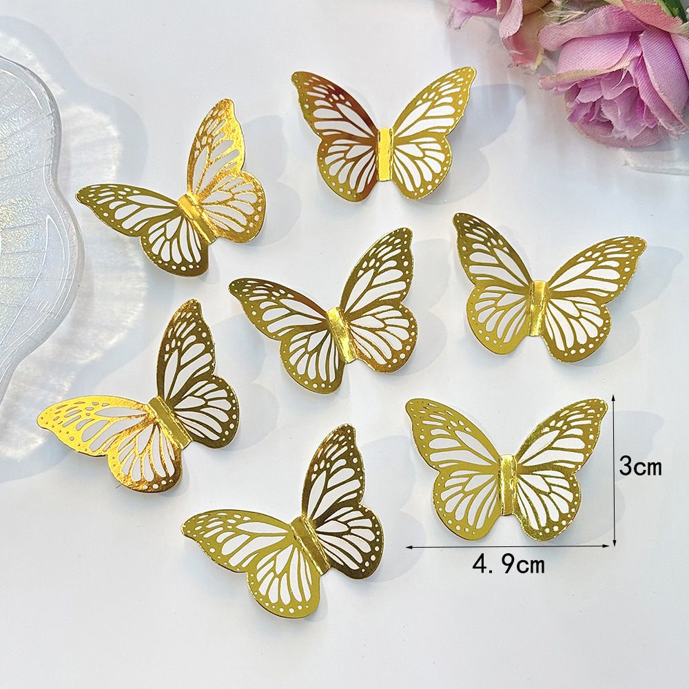 24 pcs / set  3D dimensional gold embossed mini butterfly sticker wall decals for party use, suitable for decorating a birthday cake
