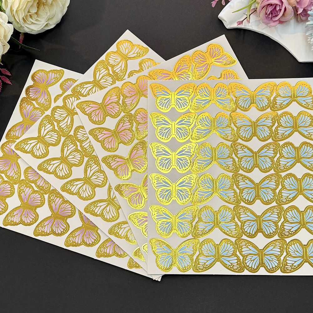 24 pcs / set  3D dimensional gold embossed mini butterfly sticker wall decals for party use, suitable for decorating a birthday cake