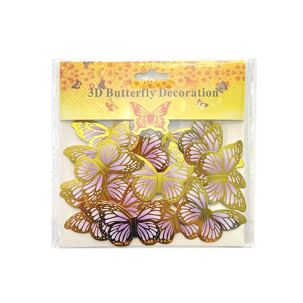 24 pcs / set  3D dimensional gold embossed mini butterfly sticker wall decals for party use, suitable for decorating a birthday cake
