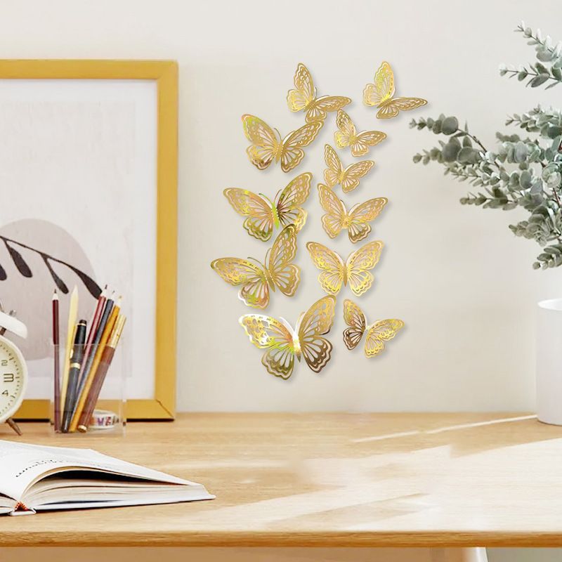 12Pcs/lot 3D Butterfly Mirror Wall Sticker Decal Wall Art Removable Wedding Decoration Kids Room Decoration Sticker