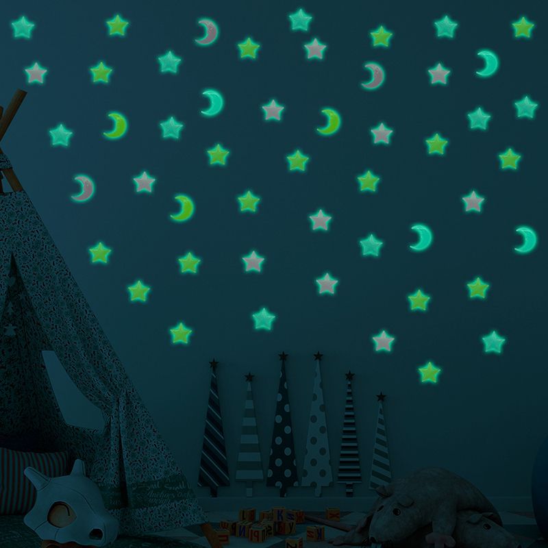 Luminous Stars And Moon Combination Fluorescent Stickers Dormitory Children's Room Decoration DIY Luminous Three-Dimensional Cartoon Plastic Wall Stickers
