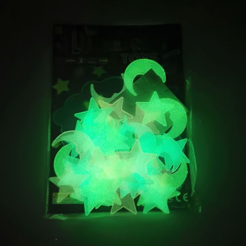 Luminous Stars And Moon Combination Fluorescent Stickers Dormitory Children's Room Decoration DIY Luminous Three-Dimensional Cartoon Plastic Wall Stickers