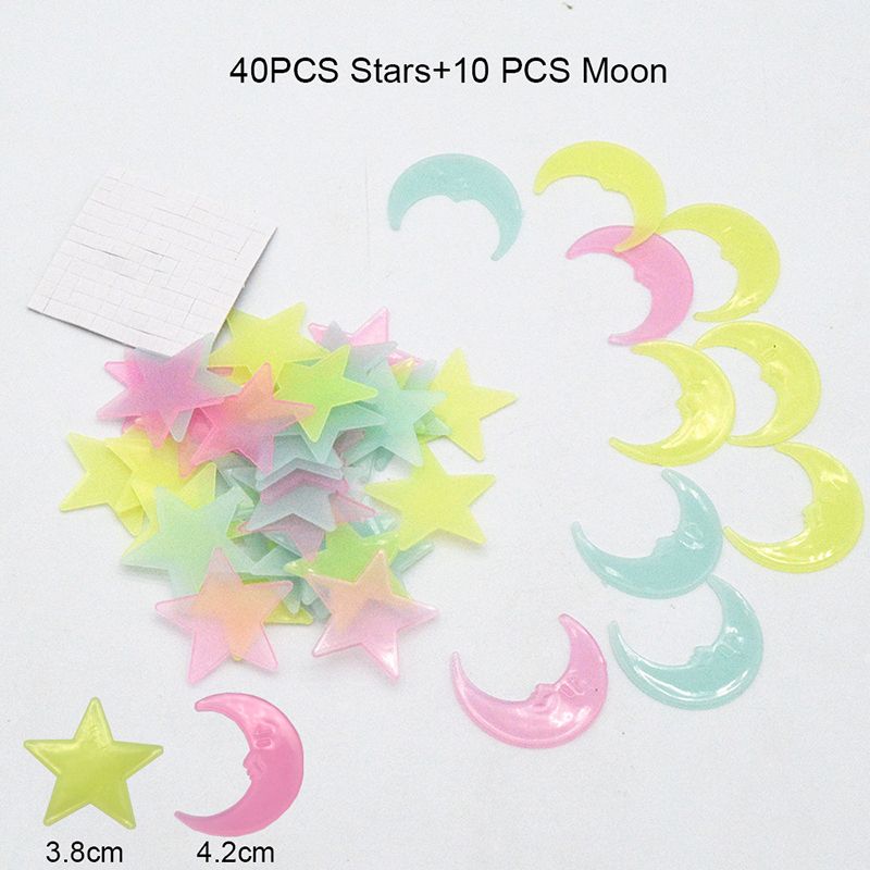 Luminous Stars And Moon Combination Fluorescent Stickers Dormitory Children's Room Decoration DIY Luminous Three-Dimensional Cartoon Plastic Wall Stickers