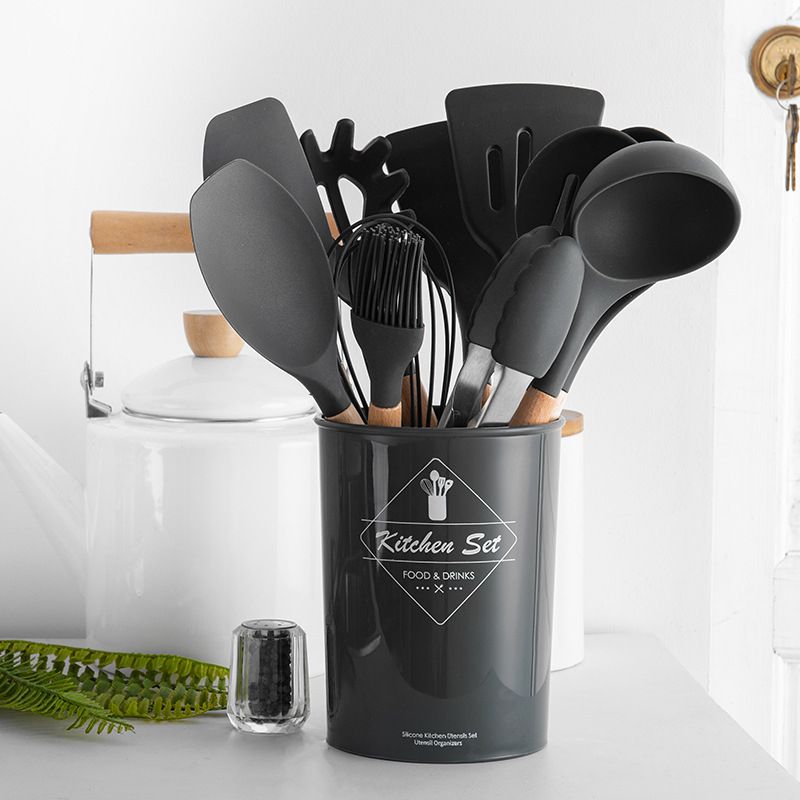 Silicone Kitchen Cooking Utensils Set-Umite Chef 11 pcs Heat Resistant Kitchen Utensils, Black Kitchen Gadgets Tools Set with Stainless Steel Handles for Non-Stick Cookware