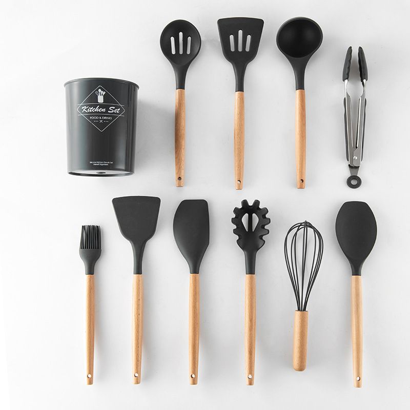Silicone Kitchen Cooking Utensils Set-Umite Chef 11 pcs Heat Resistant Kitchen Utensils, Black Kitchen Gadgets Tools Set with Stainless Steel Handles for Non-Stick Cookware