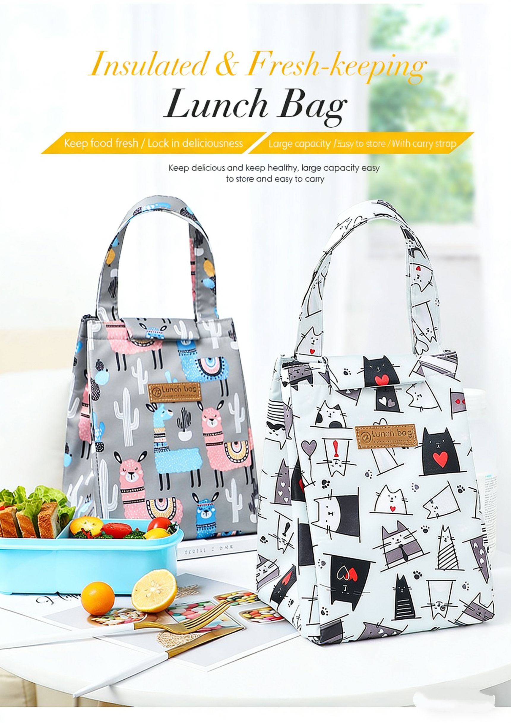 Insulated Waterproof Storage Bag Lunch Box Thermal Breakfast Organizer Student Thickened Cute Lunch Bag Portable Lunchbox Bag