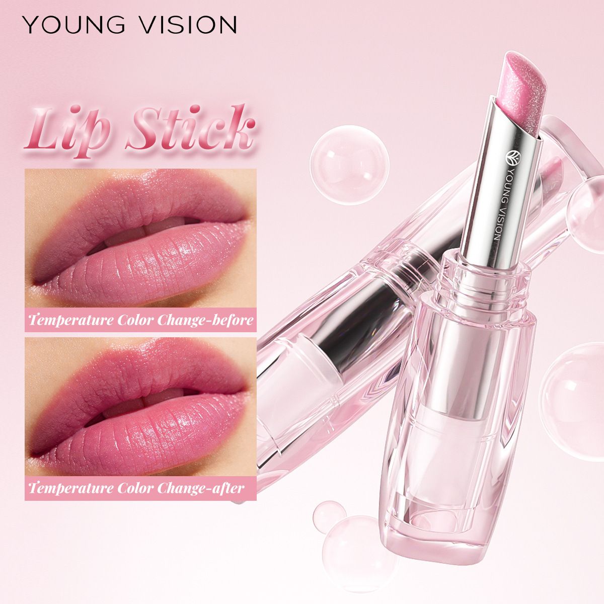 YOUNG VISION 6-color Moisturizing Lipstick - Transparent with Colorful Lip Liner - Temperature-Change Lip Balm view 2