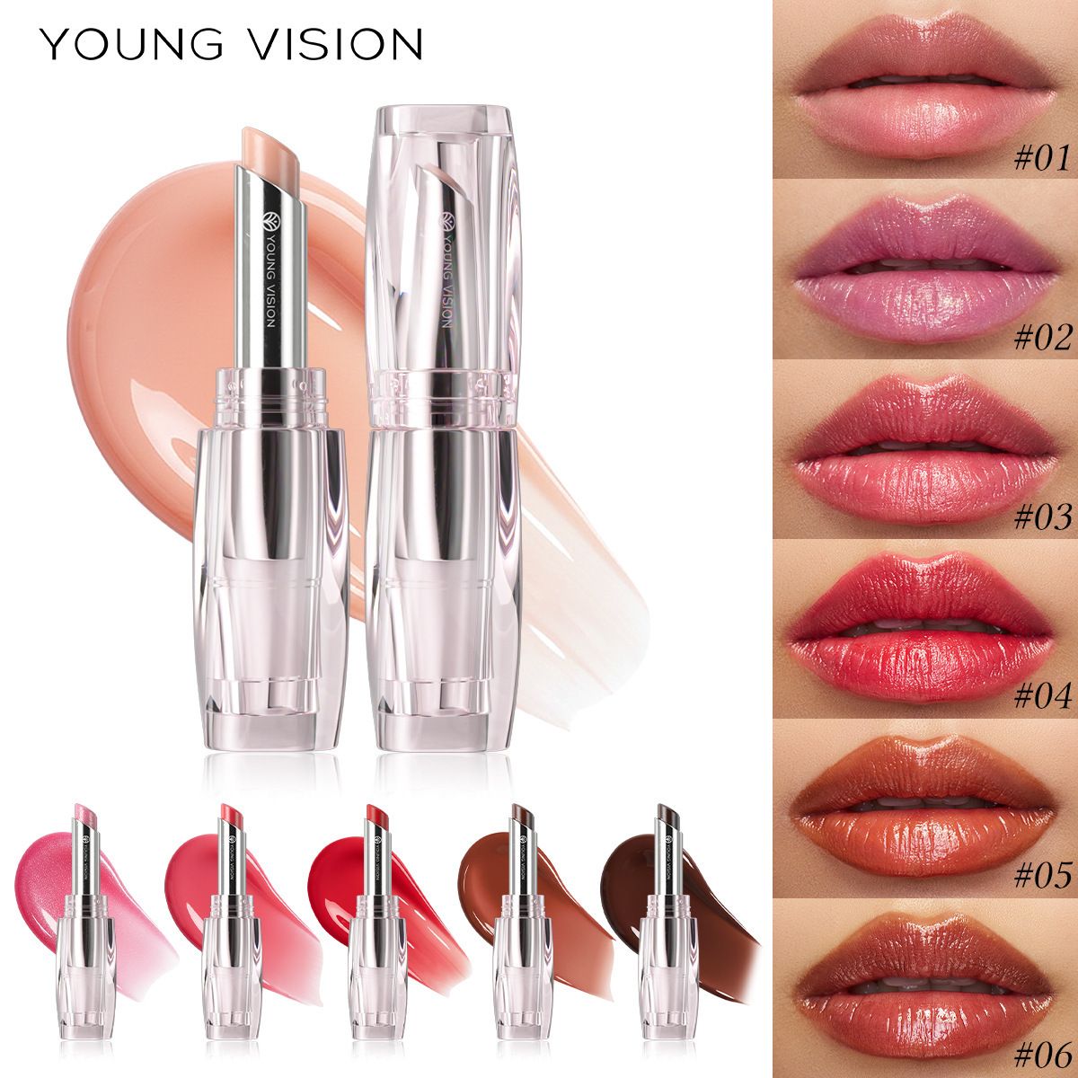 YOUNG VISION 6-color Moisturizing Lipstick - Transparent with Colorful Lip Liner - Temperature-Change Lip Balm view 3