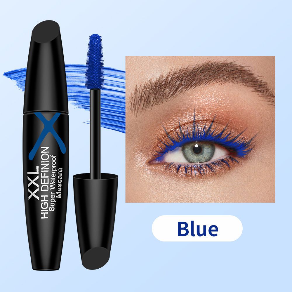 Six colors: black, white, blue, red, purple, brown. This mascara is thick, long-lasting, waterproof and does not smudge.