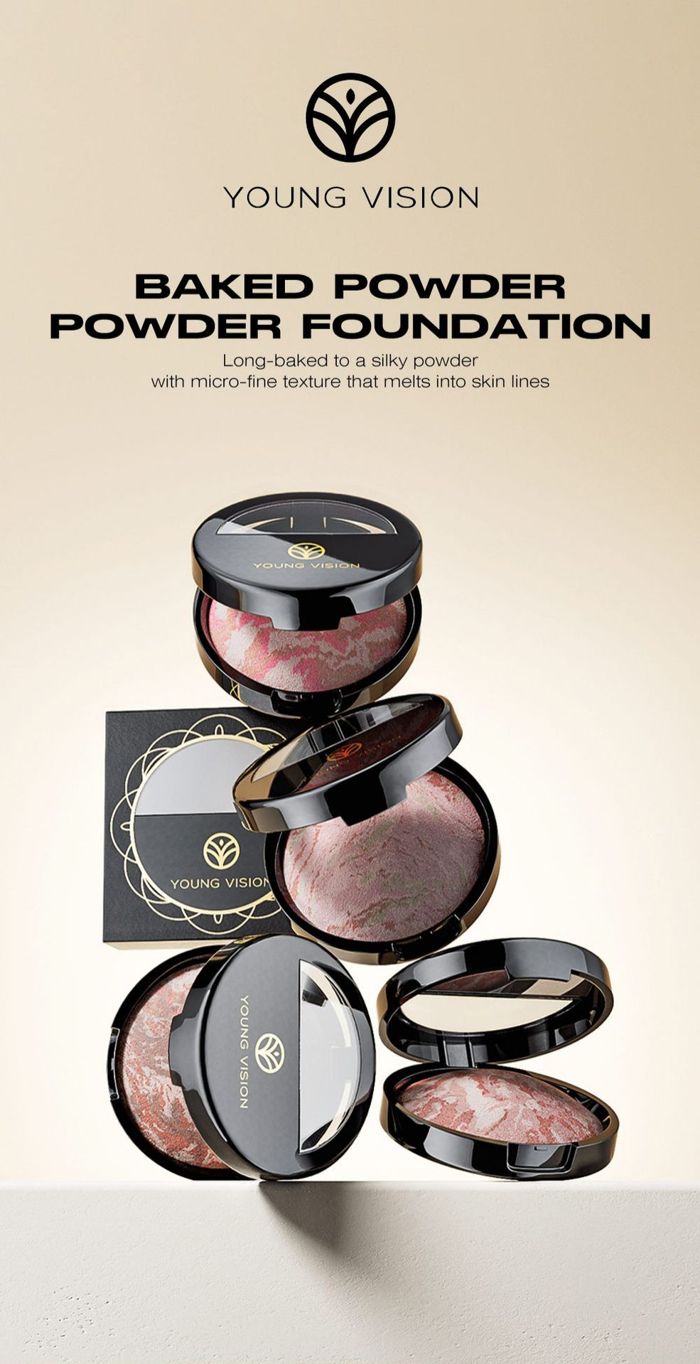 YOUNG VISION 4-color Five-Flavor Pork-Shredded Meat Tint Foundation - Fine and smooth powder for refining skin tone and setting makeup powder compact