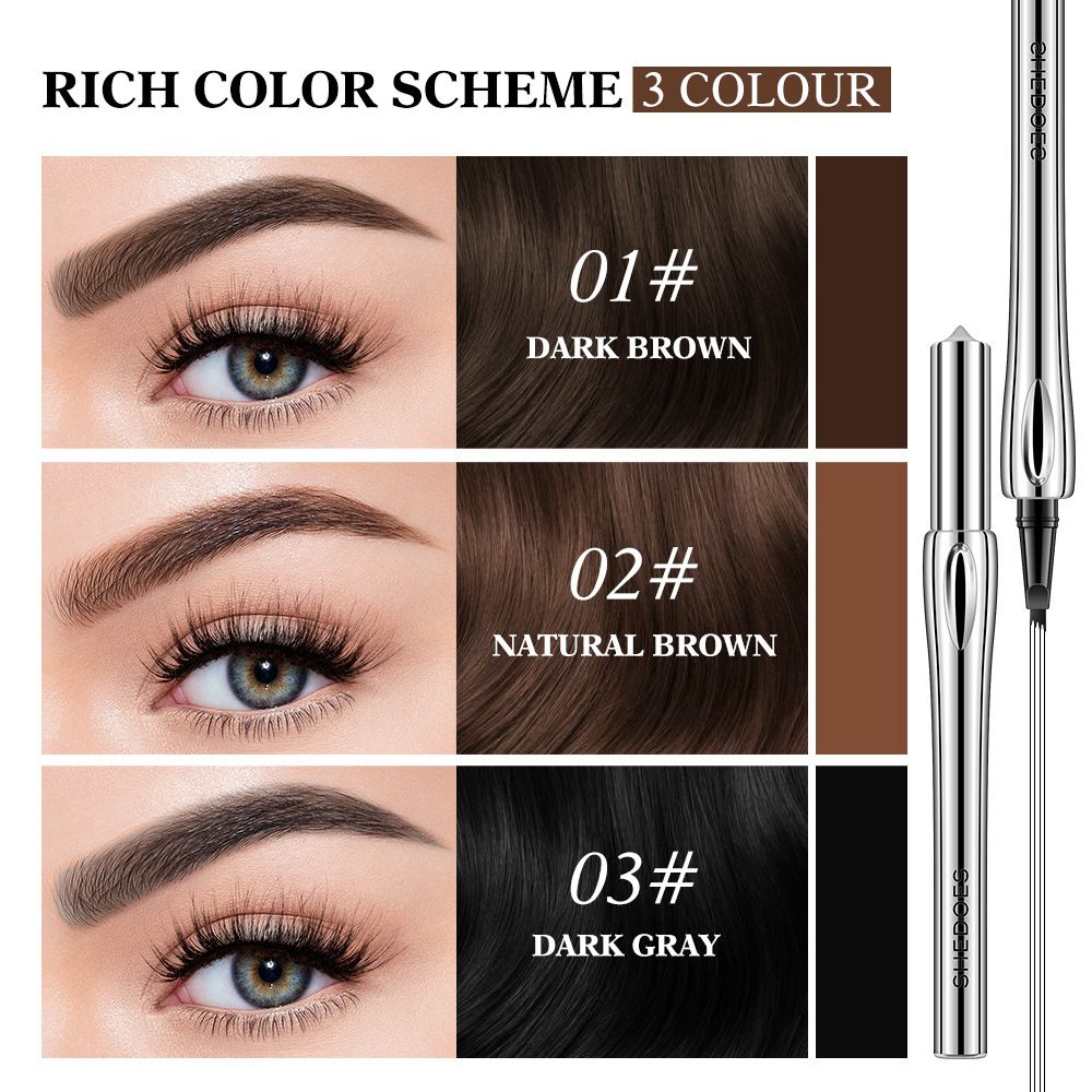 Quadrifurcated eyebrow pencil is water-resistant and does not smudge. It is extremely fine and naturally three-dimensional, creating a wild look. It can be used for multiple purposes in one stroke.